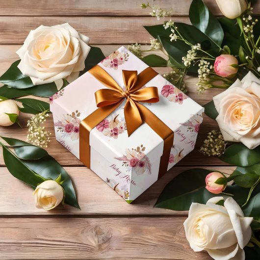 Fall pink Pumpkin Pampas Grass Girl Dusche Geschenkpapier