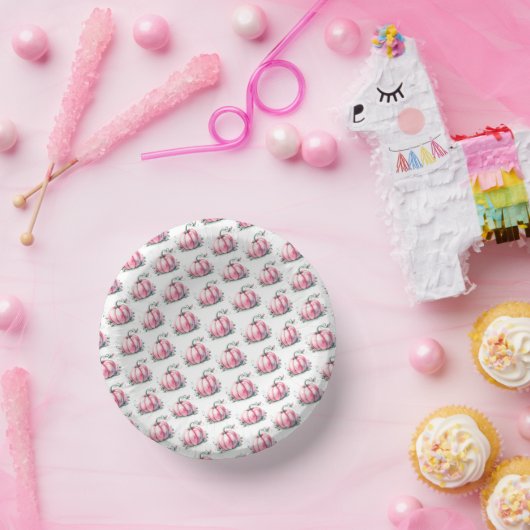 Fall Pink Pumpkin Pattern Baby Dusche Pappteller (Party)