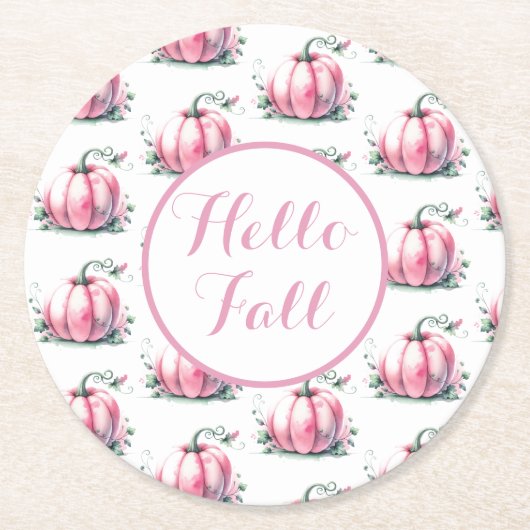 Fall Pink Pumpkin Round Paper Untersetzer (Vorderseite)