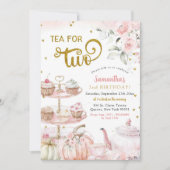 Fall Pink Pumpkin Tea für Zwei Mädchen 2. Geburtst Einladung (Vorderseite)