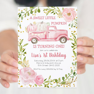 Fall Pink Pumpkin Truck Birthday Girl Einladung