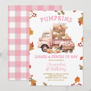 Fall Pink Pumpkin Truck Girl 1. Geburtstag Herbst Einladung