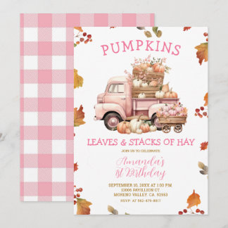 Fall Pink Pumpkin Truck Girl 1. Geburtstag Herbst Einladung
