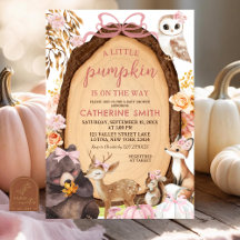 Fall Pink Pumpkin Woodland Animal Baby Dusche Invi