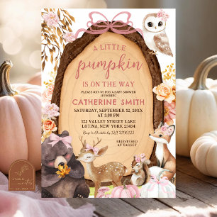 Fall Pink Pumpkin Woodland Animal Baby Dusche Invi Einladung