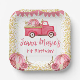 FALL PINK TRUCK PUMPKIN 1. GEBURTstag Pappteller