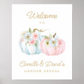 Fall Pink und Blue Pumpkin Gender Reveal Willkomme Poster (Vorne)