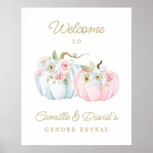 Fall Pink und Blue Pumpkin Gender Reveal Willkomme Poster (Vorne)