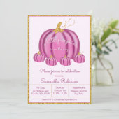 Fall Pink und Gold Pumpkin Girl Dusche Einladung (Stehend Vorderseite)