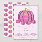 Fall Pink und Gold Pumpkin Girl Dusche Einladung (Vorne/Hinten)