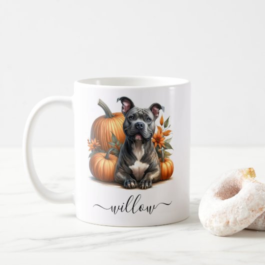 Fall Pitbull Hund Tasse mit Personalisiertem Namen (Mit Donut)