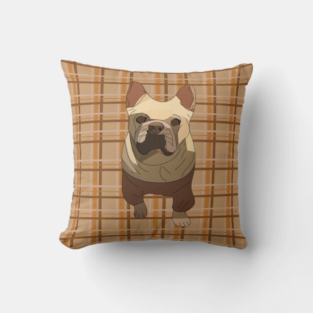 Fall Plaid French Bulldog Kissen (Vorderseite)