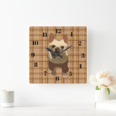 Fall Plaid French Bulldog Quadratische Wanduhr (Zuhause)