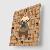 Fall Plaid French Bulldog Quadratische Wanduhr (Winkel)