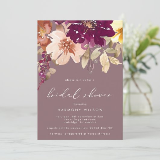 Fall Plum Brautparty Einladung (Stehend Vorderseite)