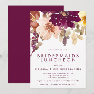Fall Plum Floral Bridesmaids Luncheon Einladung