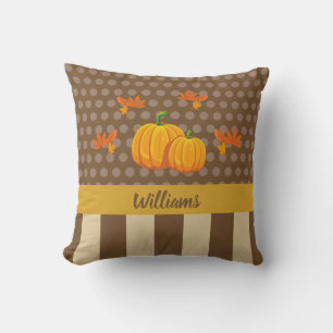Fall Polka Dot Kürbis mit Familienname Kissen