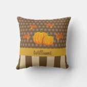Fall Polka Dot Pumpkin mit Familienname Kissen (Rückseite)