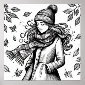 Fall Poster Girl Coloring Page (Vorne)
