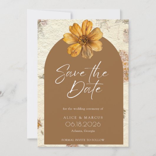Fall Pressed Blume Foto Hochzeit speichern das Dat Save The Date (Vorderseite)