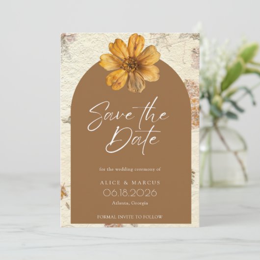 Fall Pressed Blume Foto Hochzeit speichern das Dat Save The Date (Stehend Vorderseite)