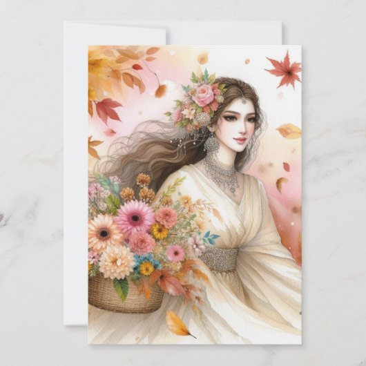 Fall Princess verlasst Aquarell-Kalligraphietext Einladung (Vorderseite)