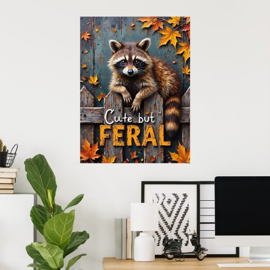 Fall Prowler: Raccoon auf Wetterzaun Poster (Heimbüro)