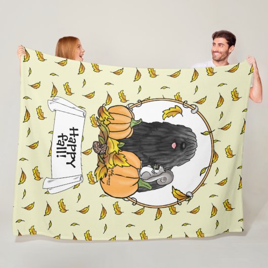 Fall Puli Hund (schwarz) Pumpkins Blätter Niedlich Fleecedecke (Beispiel)