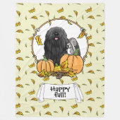 Fall Puli Hund (schwarz) Pumpkins Blätter Niedlich Fleecedecke (Vorderseite)