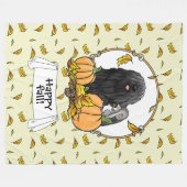 Fall Puli Hund (schwarz) Pumpkins Blätter Niedlich Fleecedecke (Vorderseite (Horizontal))