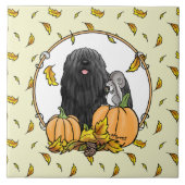 Fall Puli Hund (schwarz) Pumpkins Blätter Niedlich Fliese (Vorderseite)