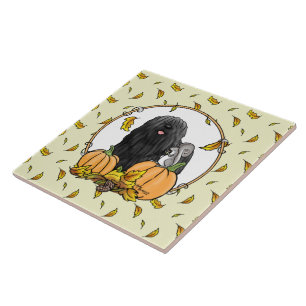 Fall Puli Hund (schwarz) Pumpkins Blätter Niedlich Fliese