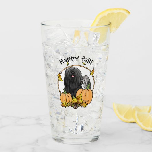 Fall Puli Hund (schwarz) Pumpkins Blätter Niedlich Glas (Rückseite Ice)