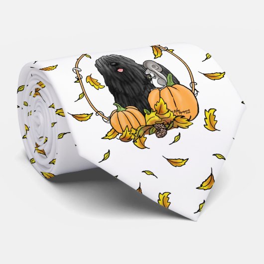 Fall Puli Hund (schwarz) Pumpkins Blätter Niedlich Krawatte (Gerollt)
