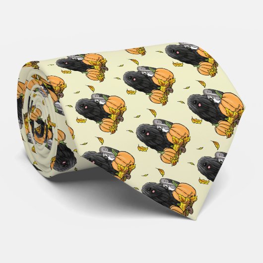 Fall Puli Hund (schwarz) Pumpkins Blätter Niedlich Krawatte (Gerollt)