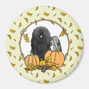 Fall Puli Hund (schwarz) Pumpkins Blätter Niedlich Magnet