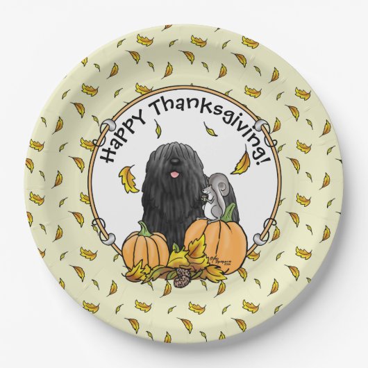 Fall Puli Hund (schwarz) Pumpkins Blätter Niedlich Pappteller (Vorderseite)