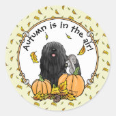Fall Puli Hund (schwarz) Pumpkins Blätter Niedlich Runder Aufkleber (Vorderseite)
