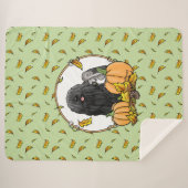 Fall Puli Hund (schwarz) Pumpkins Blätter Niedlich Sherpadecke (Vorderseite (Horizontal))