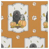Fall Puli Hund (schwarz) Pumpkins Blätter Niedlich Stoff (Nahaufnahme)