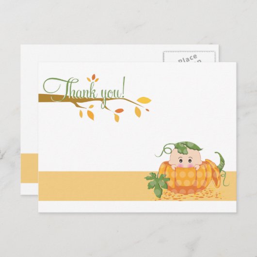 Fall Pumkin | Babydusche Danke Postcard Postkarte (Vorne/Hinten)