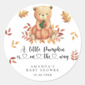 Fall Pumpkin and Bear Baby Dusche Runder Aufkleber (Vorderseite)
