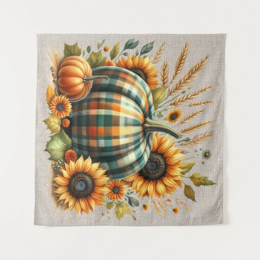 Fall Pumpkin Artwork Tapestry Wandteppich (Vorderseite (Horizontal))