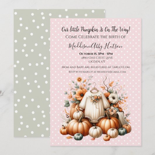Fall Pumpkin Baby Announcement Einladung (Vorne/Hinten)