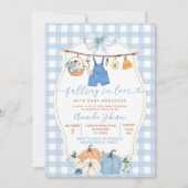 Fall Pumpkin Baby Clothes Blue Gingham Baby Dusche Einladung (Vorderseite)