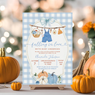 Fall Pumpkin Baby Clothes Blue Gingham Baby Dusche Einladung