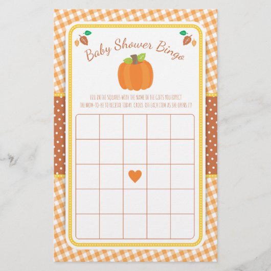 Fall Pumpkin Baby Dusche Bingo Game (Vorderseite)