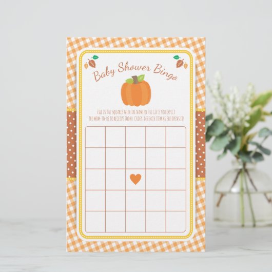 Fall Pumpkin Baby Dusche Bingo Game (Stehend Vorderseite)