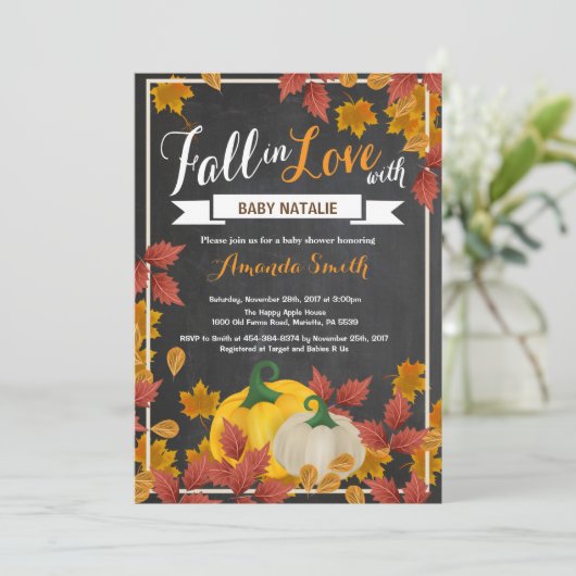 Fall Pumpkin Baby Dusche Einladung (Stehend Vorderseite)