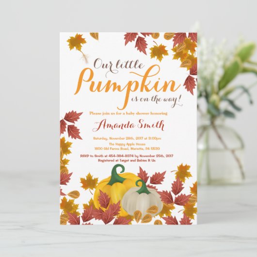 Fall Pumpkin Baby Dusche Einladung (Stehend Vorderseite)